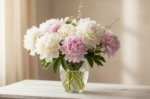 White and pink peonies